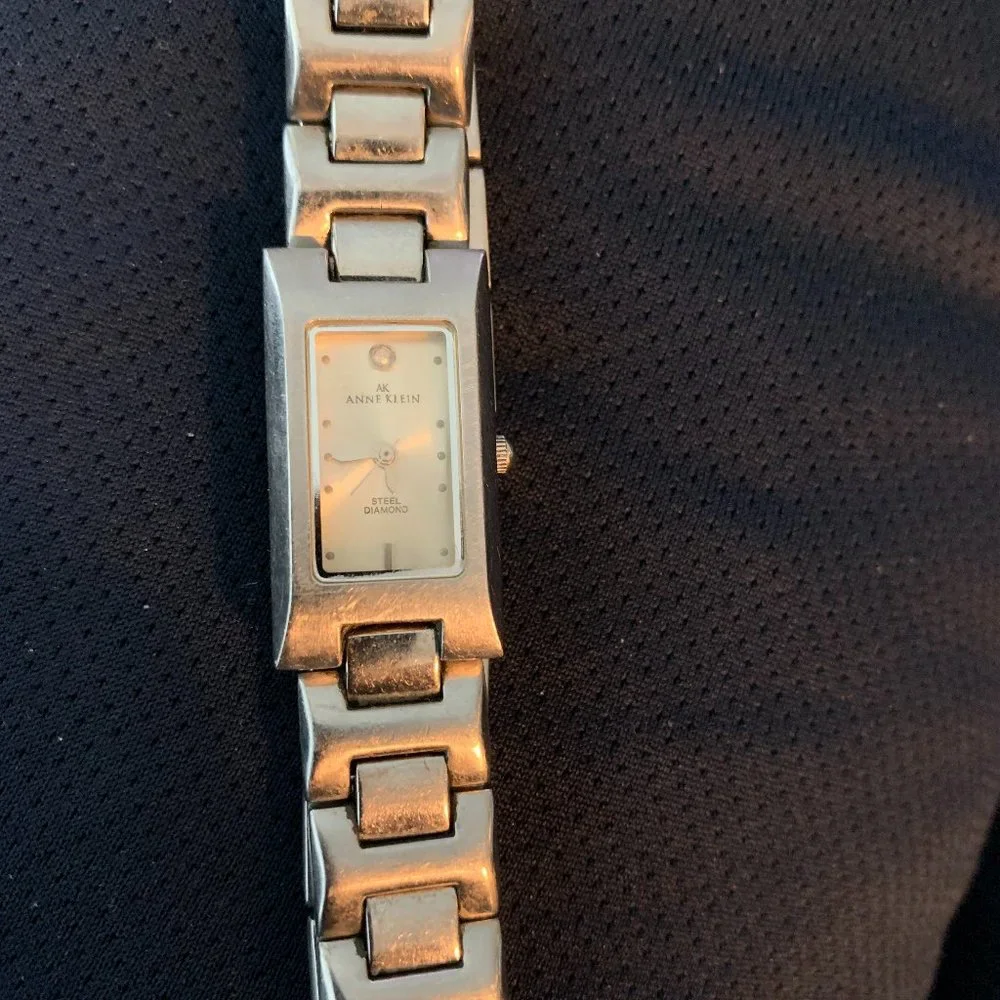 Ann Klein Steel Diamond rectangle watch